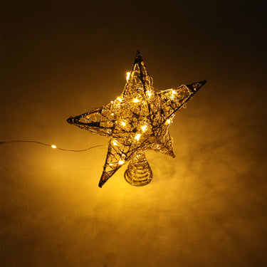 Glittering Star Christmas Tree Topper with LED Light String – Festive Holiday Decoration