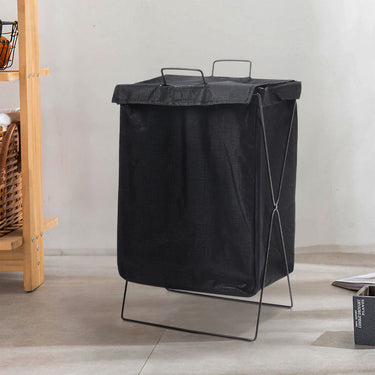Folding Fabric Laundry Hamper with Lid and Handles – Collapsible Black Clothes Basket