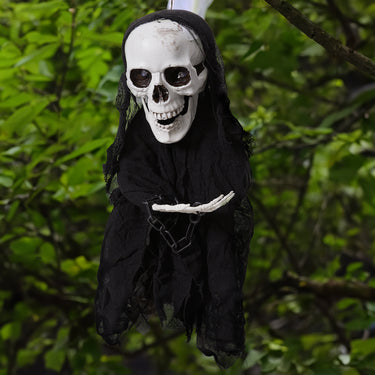 Halloween Sound Control Glowing Hanging Skeleton Ghost – Voice-Activated Red LED Eyes Décor