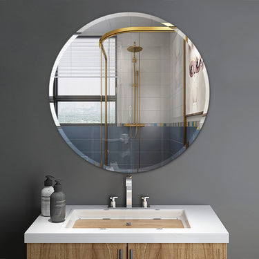 Round Frameless Wall Mirror – 40cm Bevelled Edge Bathroom Mirror with Safe Mounting Options