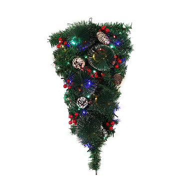 Pre-Lit Christmas Teardrop Swag with Red Berries and Pine Cones – Festive Door or Fireplace Decoration