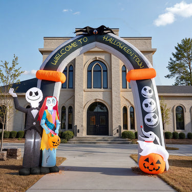10ft Halloween Jack Skellington & Sally Inflatable Archway with Built-In LED Lights