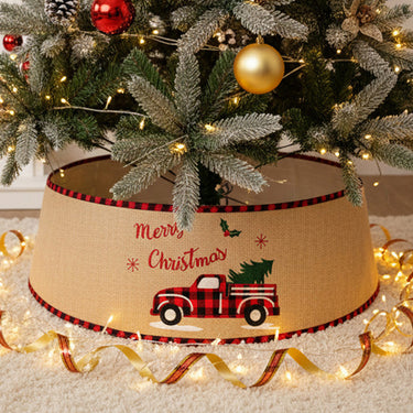 Burlap Merry Christmas Tree Skirt Collar with Car Design