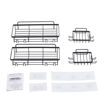 4-Piece No-Drill Shower Caddy Set – Wall-Mounted Bathroom Organizer with Hooks - Lifeideas