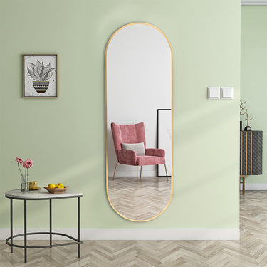 Modern Oval Metal Full-Length Wall Mirror in Gold – Elegant Home Décor for Bedroom, Hallway & Dressing Room