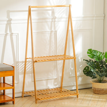 2-Tier Bamboo Hanging Plant Stand – Foldable and Space-Saving Rack for Indoor & Outdoor Use - Lifeideas