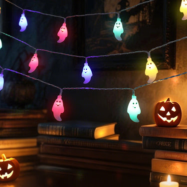Halloween Ghost LED String Lights – Battery Operated Decorative Lights for Indoor & Outdoor Use
