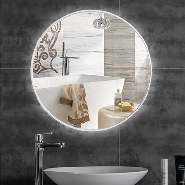 Nordic Round Bathroom Framed Mirror Wall Hanging - White