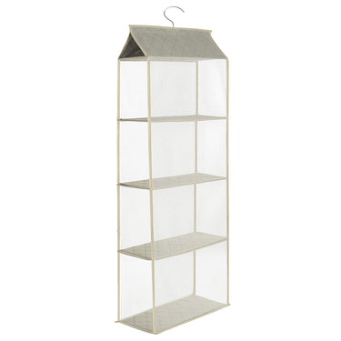 4-Tier Hanging Handbag Organizer – Mesh Fabric, Beige, 40x16x120cm - Lifeideas