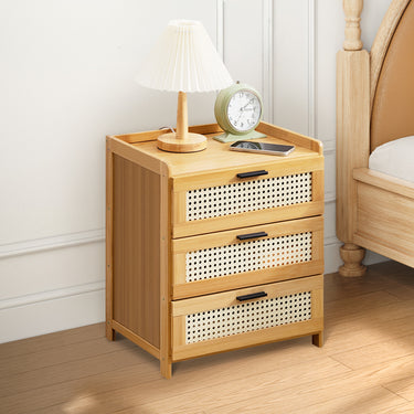 Wooden Nightstand with 3 Drawers – Compact Bedside Storage for Small Bedrooms
