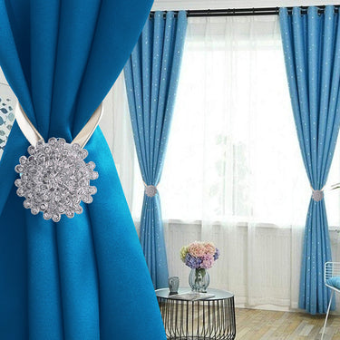 2-Pack Luxurious Crystal Magnetic Curtain Tiebacks – Silver Flower Design for Elegant Window Treatment