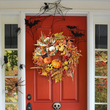Halloween Artificial Pumpkin and Maple Leaves Wreath – 50cm Seasonal Fall Decoration