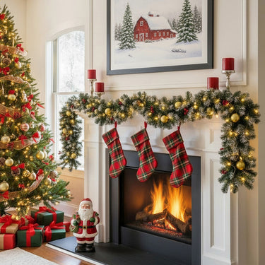 270cm Pre-lit Artificial Greenery Garland with Gold Balls and Warm White LED Lights