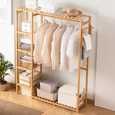 Wooden Open Clothes Rack with Shelves – Multi-Layer Clothing and Accessory Organizer