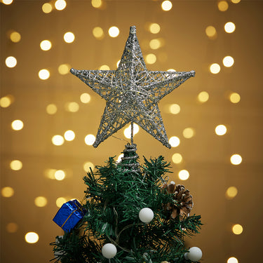 Silver Sequin Star Christmas Tree Topper with LED Lights – Elegant Holiday Accent