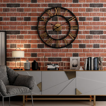 Antique Oversized Metal Wall Clock – Roman Numerals and Vintage Black & Gold Finish for Rustic Home Decor - Lifeideas