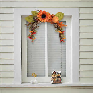 Artificial Sunflower & Pumpkin Halloween Wreath with LED Lights