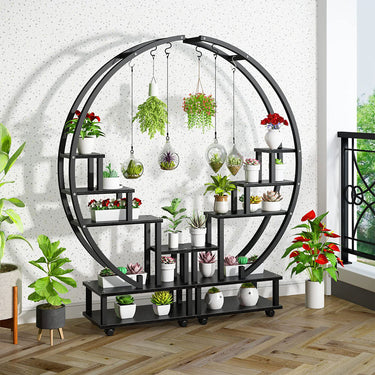 2pcs Half-Moon-Shaped Plant Stand Display Shelf with Wheels - Lifeideas
