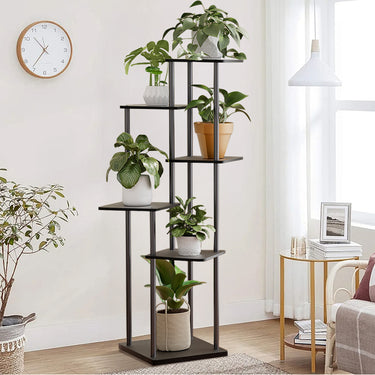 6-Tier Corner Plant Stand – Modern Metal Frame with MDF Shelves