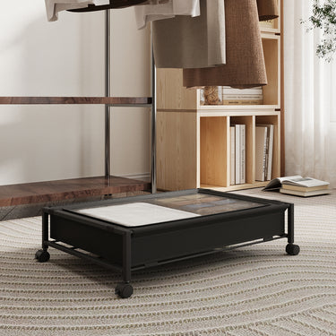 Under Bed Rolling Storage Basket with Lid – Carbon Steel Frame & Mesh Sides