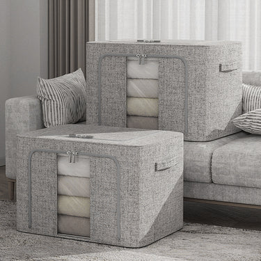 100L Collapsible Fabric Storage Box with Metal Frame and Clear Windows – Large Clothes Organizer with Dual Zippers - Lifeideas