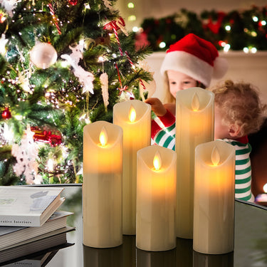 5-Piece Remote-Controlled LED Flameless Candle Set – Realistic Flickering Pillars