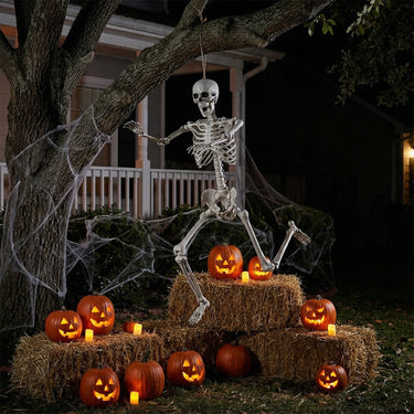 Poseable Skeleton Halloween Decoration – Scary Hanging Skeleton Prop for Party & Home Décor