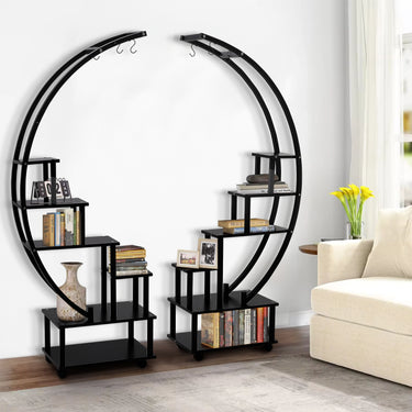 2pcs Half-Moon-Shaped Plant Stand Display Shelf with Wheels - Lifeideas