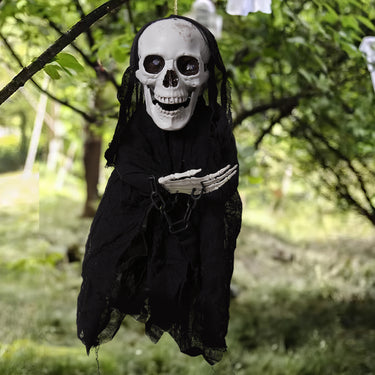 Halloween Sound Control Glowing Hanging Skeleton Ghost – Voice-Activated Red LED Eyes Décor