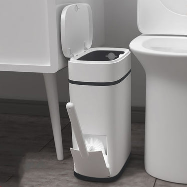 Slim Bathroom Trash Can with Built-In Toilet Brush – Dual Bag Design, Odor-Sealing Lid, 14L