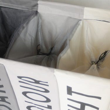 Foldable 3-Section Laundry Hamper with Aluminum Frame – Light, Dark & Colour Sorting