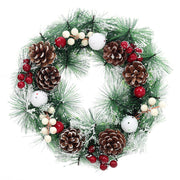 Snow Flocked Christmas Wreath Decor with Classic Xmas Ornaments