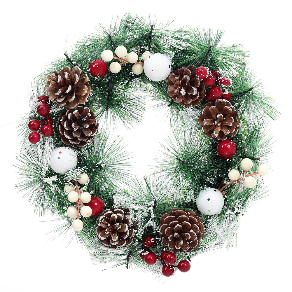 Snow Flocked Christmas Wreath Decor with Classic Xmas Ornaments
