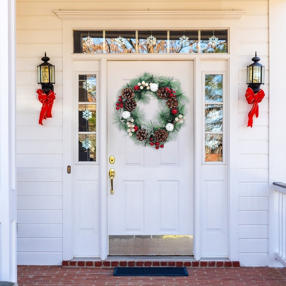 Snow Flocked Christmas Wreath Decor with Classic Xmas Ornaments