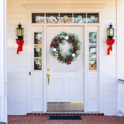 Snow Flocked Christmas Wreath Decor with Classic Xmas Ornaments
