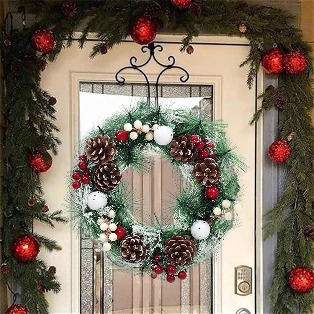 Snow Flocked Christmas Wreath Decor with Classic Xmas Ornaments