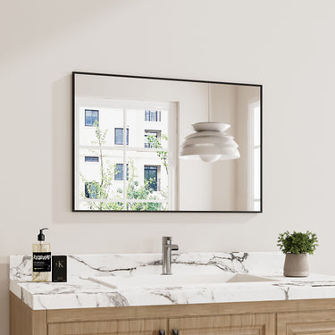 Rectangular Wall Mirror with Black Aluminum Frame – Modern Bathroom Vanity Mirror