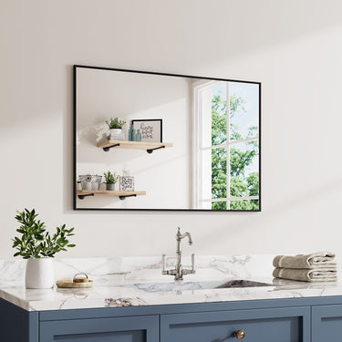 Rectangular Wall Mirror with Black Aluminum Frame – Modern Bathroom Vanity Mirror