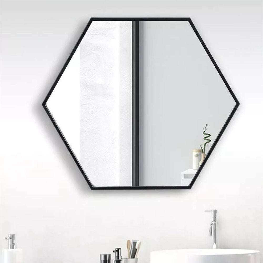 Wall Mounted Modern Hexagon Metal Frame Vanity Mirror for Living Room Bathroom