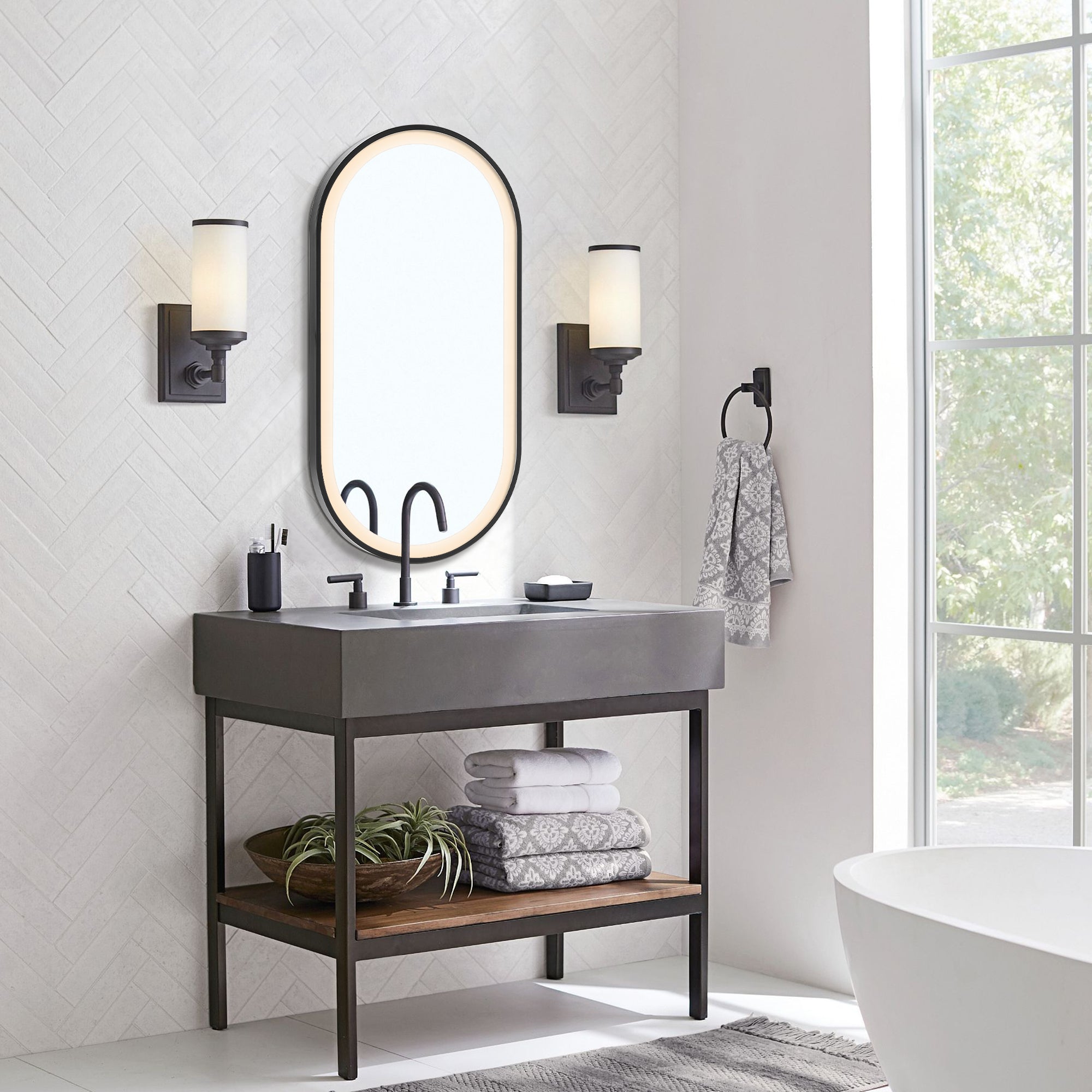 Modern Oval LED Wall Mirror Metal Framed