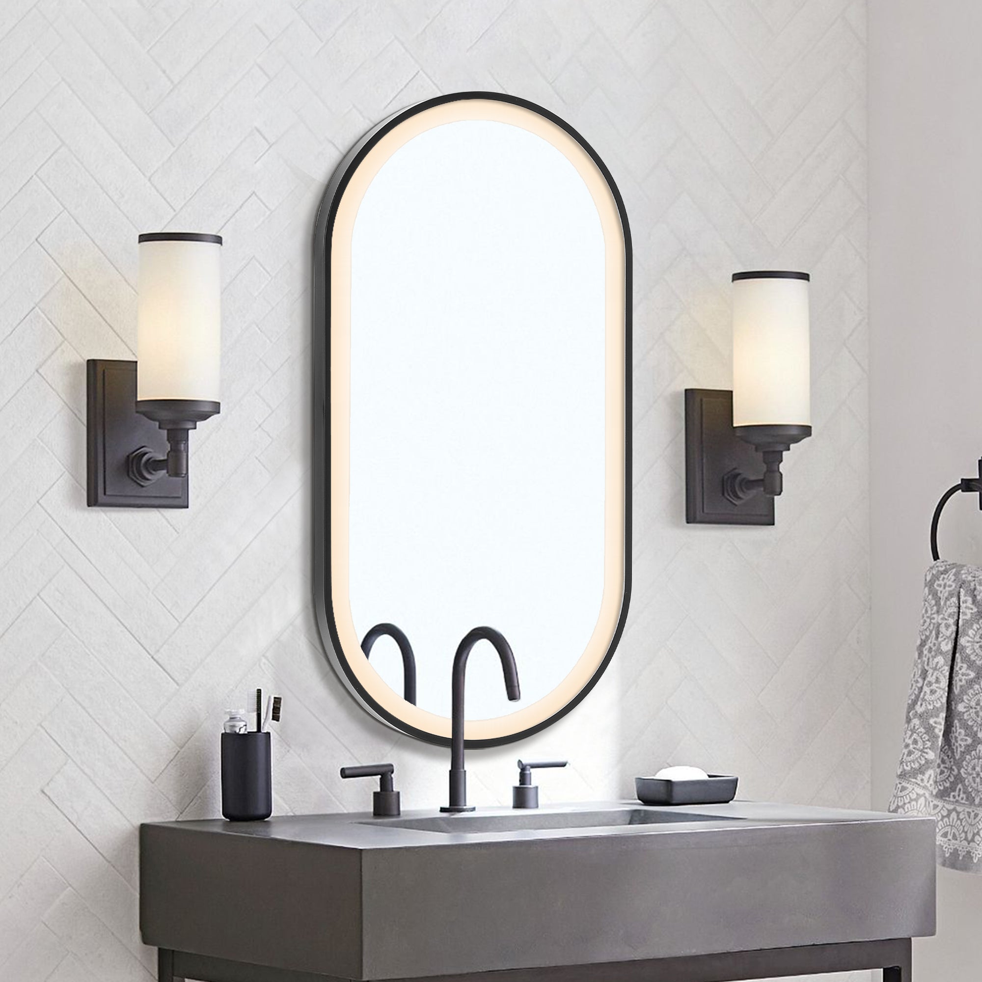 Modern Oval LED Wall Mirror Metal Framed