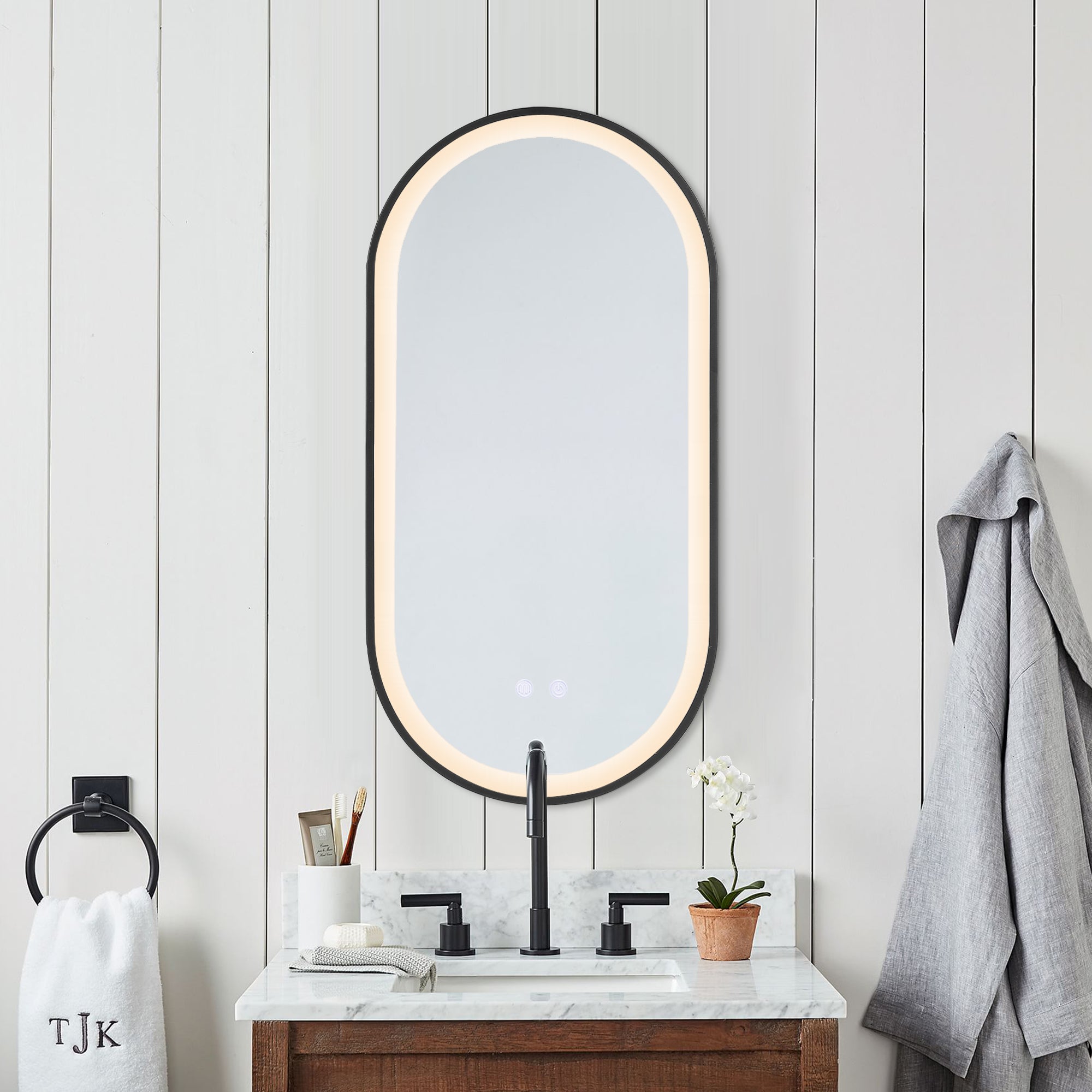 Modern Oval LED Wall Mirror Metal Framed