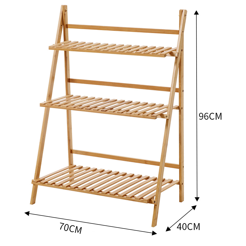 96cm Height 3 Tier Wood Plant Stand Folding Garden Display Racks