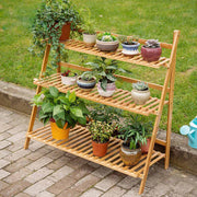 96cm Height 3 Tier Wood Plant Stand Folding Garden Display Racks