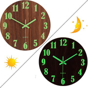Wooden Luminous Quartz Non-Ticking Wall Clock Battery Operated