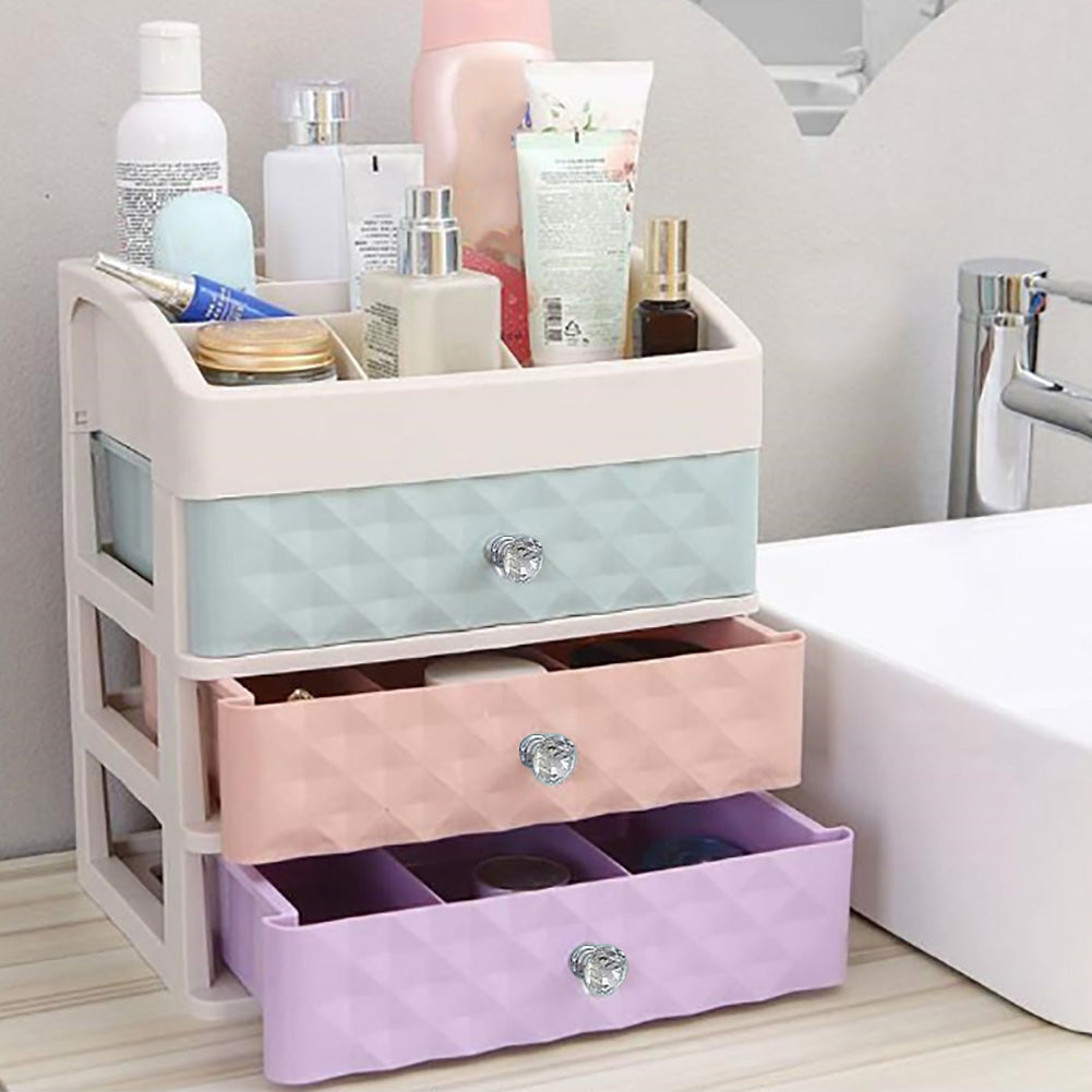 Multi-colour Plastic Makeup Organizer with 3 Drawers