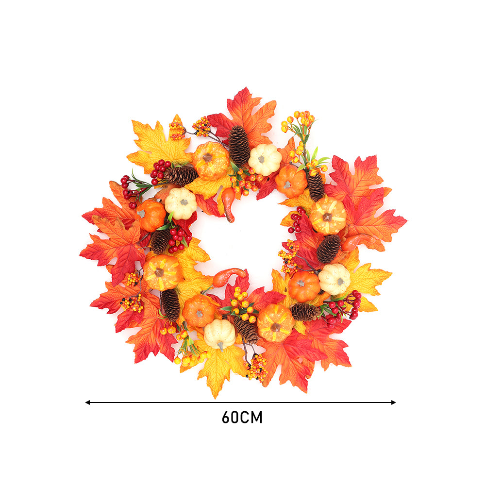 Large Autumn Wreath Door Decor with Assorted Maple Leaves Pumpkins and Berries