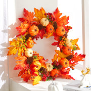 Large Autumn Wreath Door Decor with Assorted Maple Leaves Pumpkins and Berries