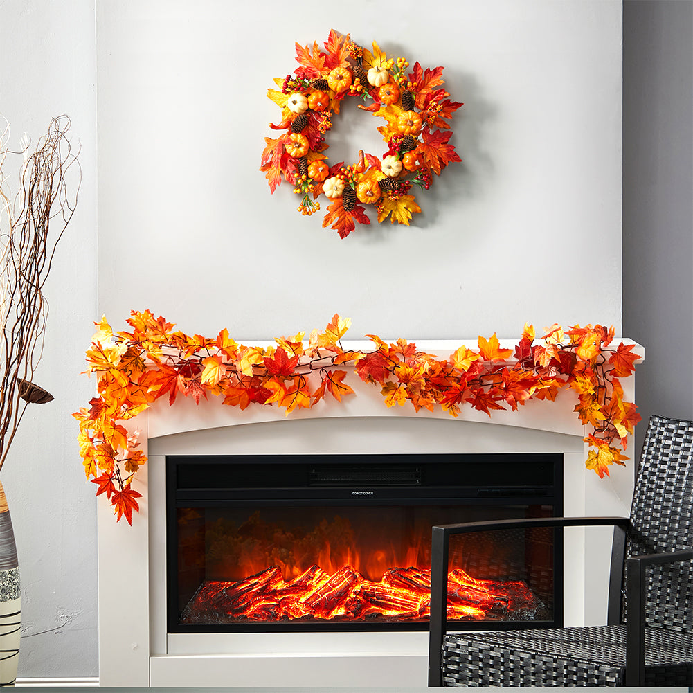 Large Autumn Wreath Door Decor with Assorted Maple Leaves Pumpkins and Berries