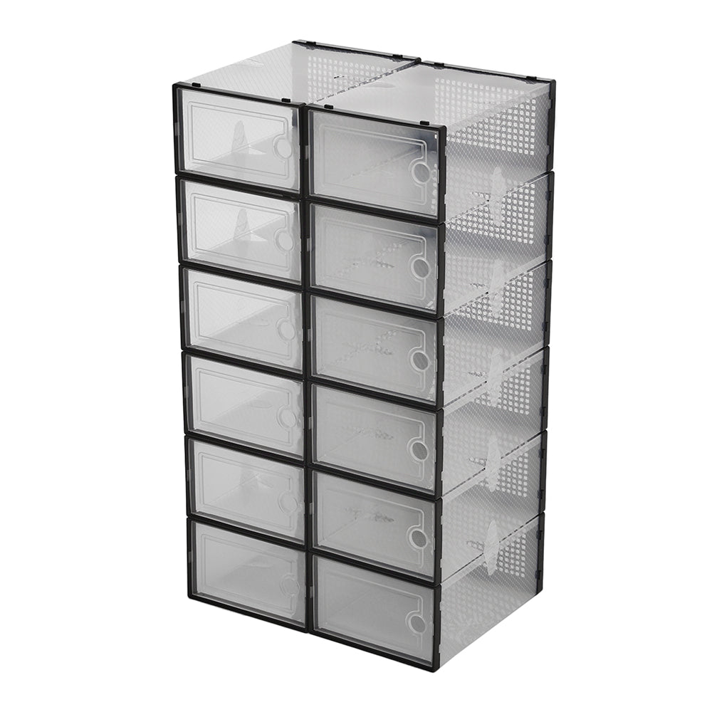 12x Stackable Shoe Storage Box Organiser Black